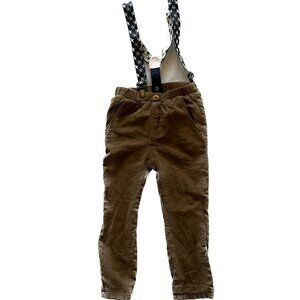 Zara Baby Lined Trousers Pants with Suspenders in Brown size 3T 4T 3-4 Years Old
